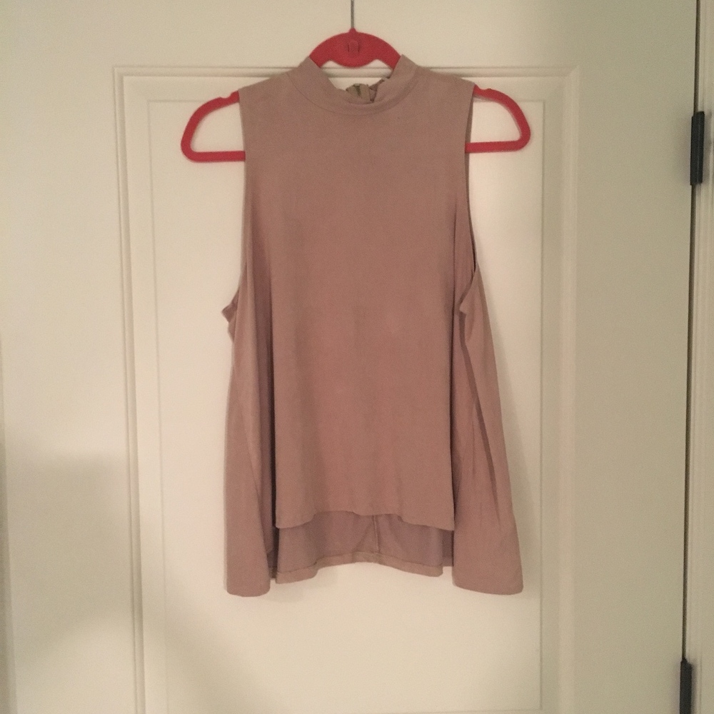 FAUX SUEDE MOCK NECK NUDE TANK TOP